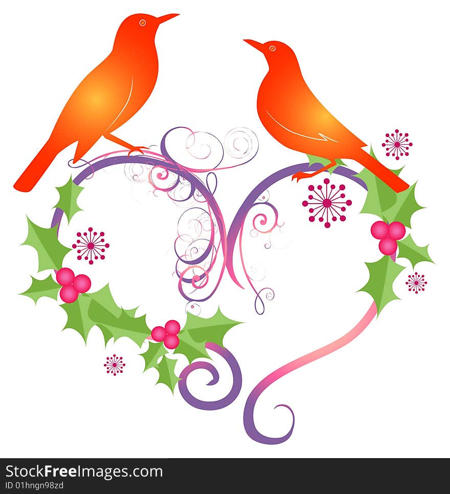 Illustration of love birds standing the top of the heart. Illustration of love birds standing the top of the heart