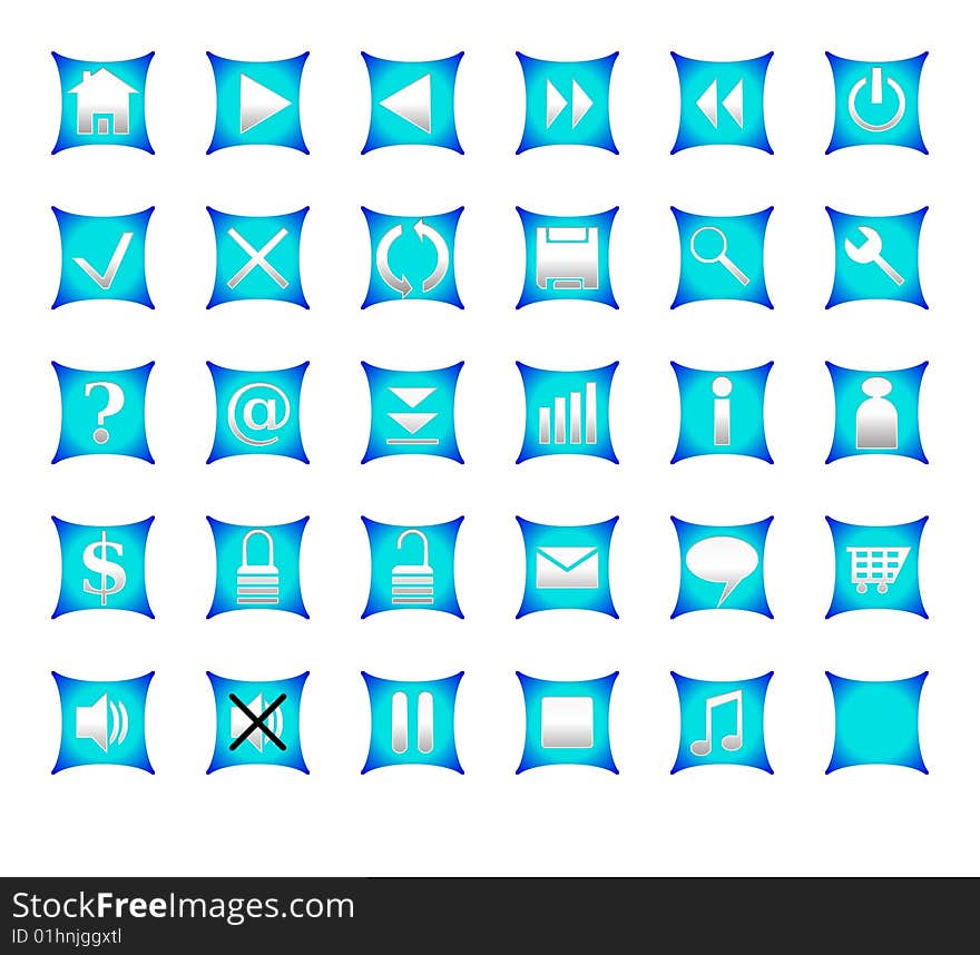 Web icons and buttons on light blue background. Web icons and buttons on light blue background