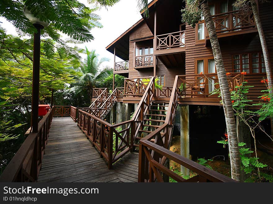 The beautiful wooden bungalow resort