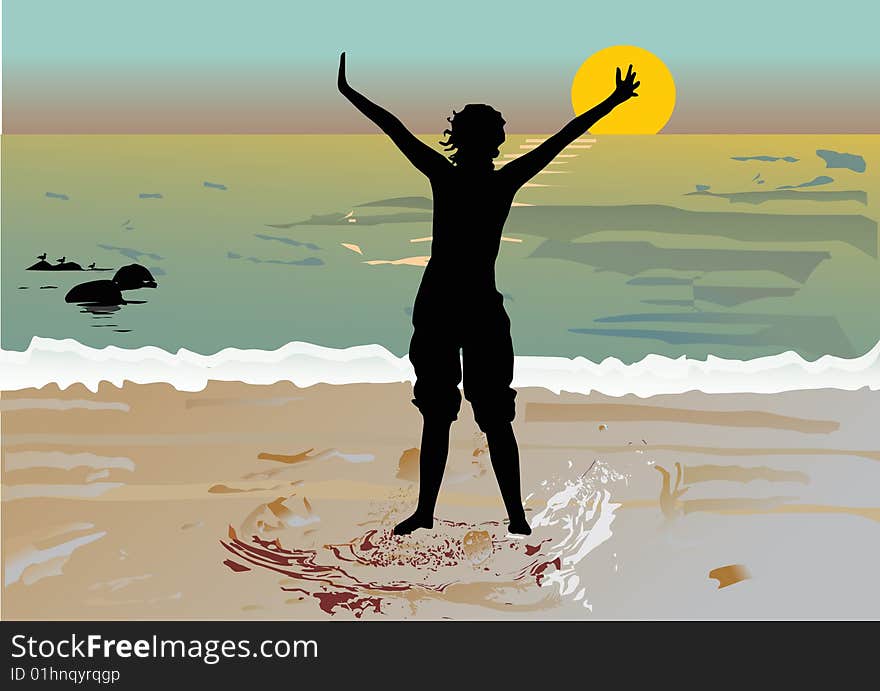 Illustration with girl silhouette in sea. Illustration with girl silhouette in sea