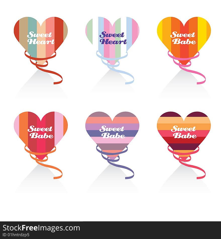 Collection of Six Colorful Valentine Hearts. Collection of Six Colorful Valentine Hearts