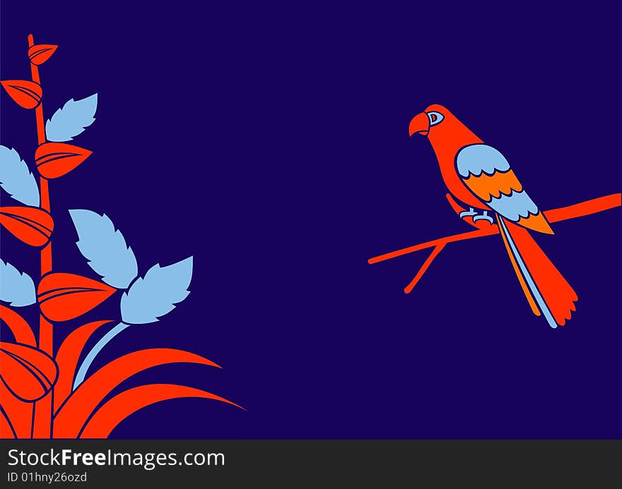 Vector Illustration of a red parrot on a branch