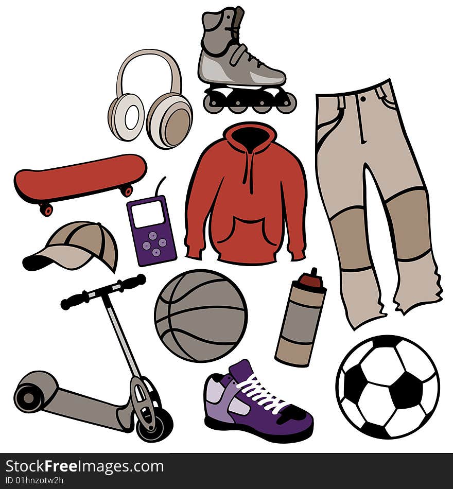 Vector illustration of man accessories set related to urban life style.