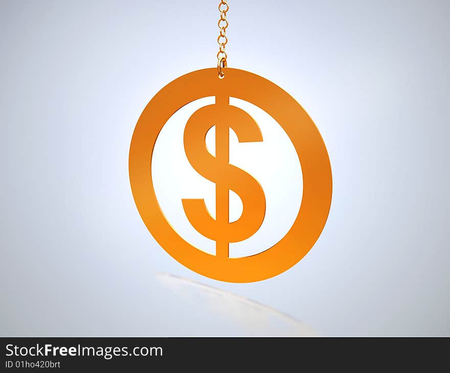 Gold sign on dollar on a chain, on a white background. Gold sign on dollar on a chain, on a white background