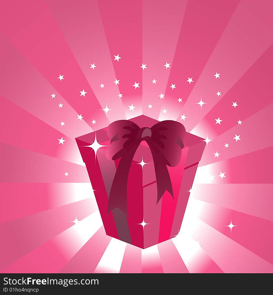 Vector Illustration of birthday giftbox on the shiny background.