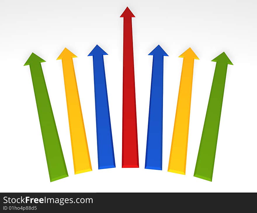 3d direction arrows showing increase. 3d direction arrows showing increase