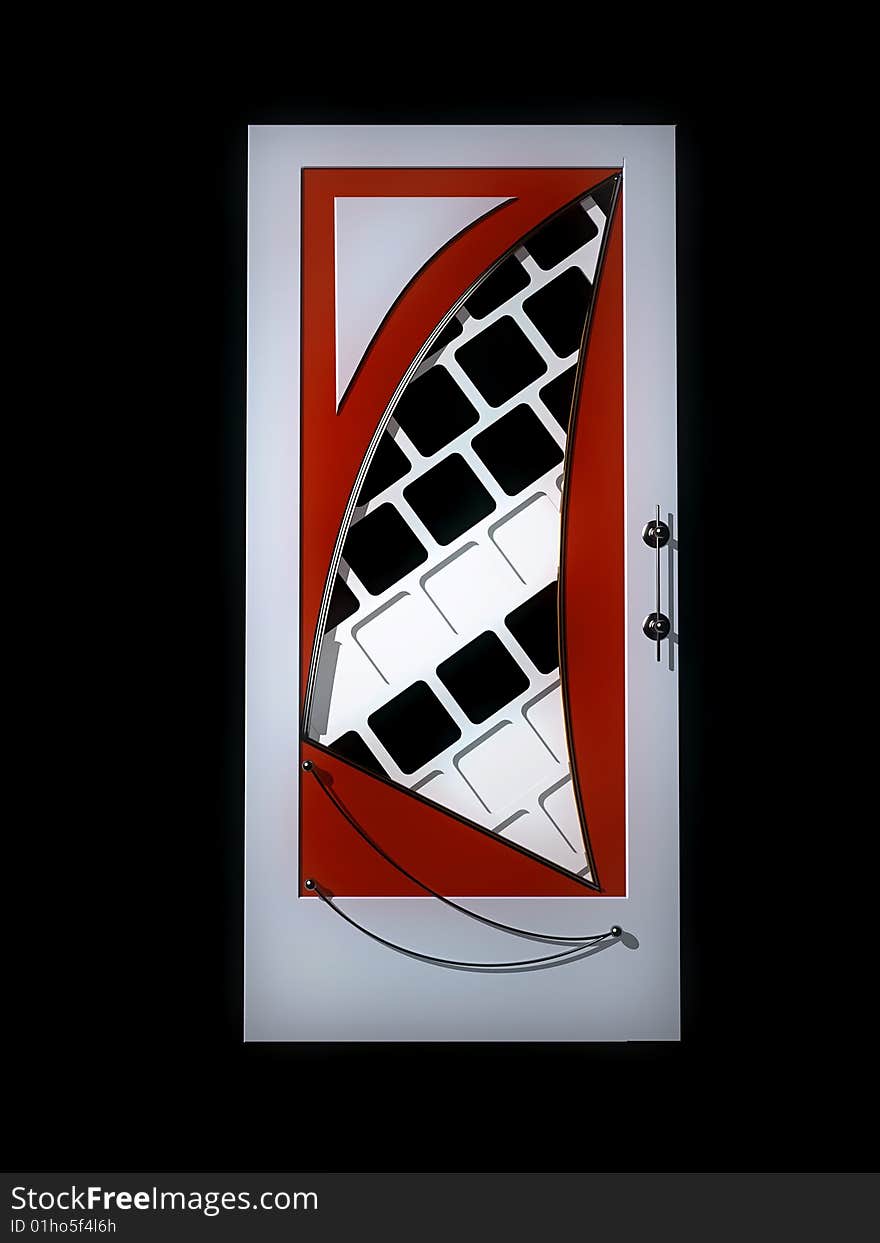 Door in a modernist style with the chromeplated handles on a black background. Door in a modernist style with the chromeplated handles on a black background