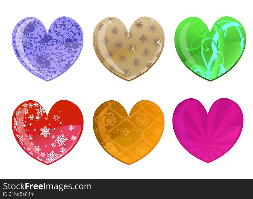 Vector illustration of beautifull hearts icon set. Ideal for Valetine Cards decoration.