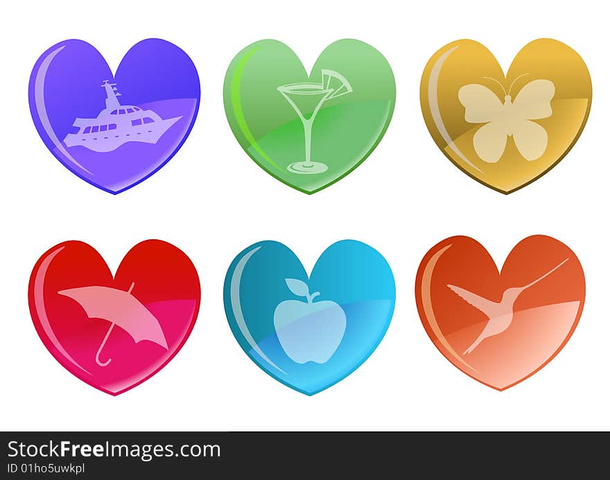 Vector illustration of beautifull hearts icon set. Ideal for Valentine Cards decoration.