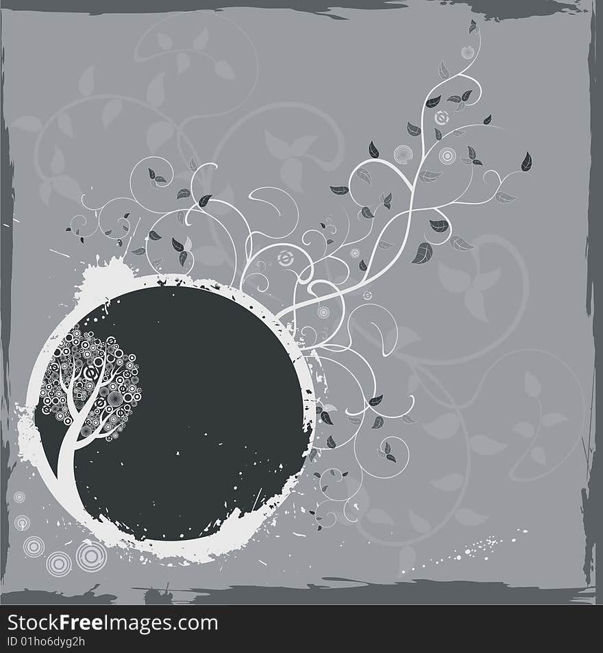 Grunge gray floral frame - vector illustration. Grunge gray floral frame - vector illustration