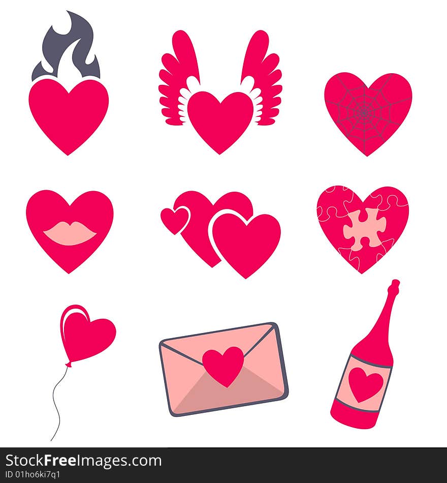 Vector illustration of Love icons.  Ideal for Valetine Cards decoration