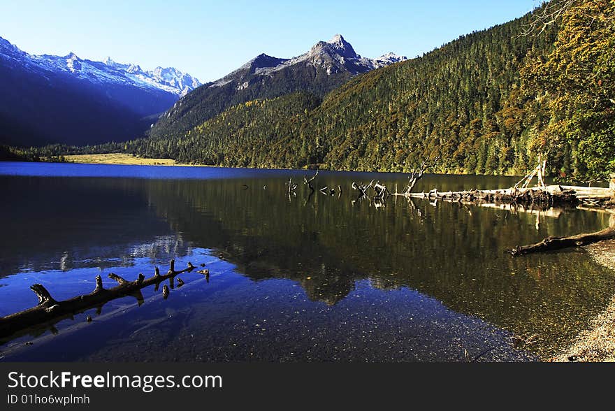 The peaceful lake beside the snow mountain. The peaceful lake beside the snow mountain