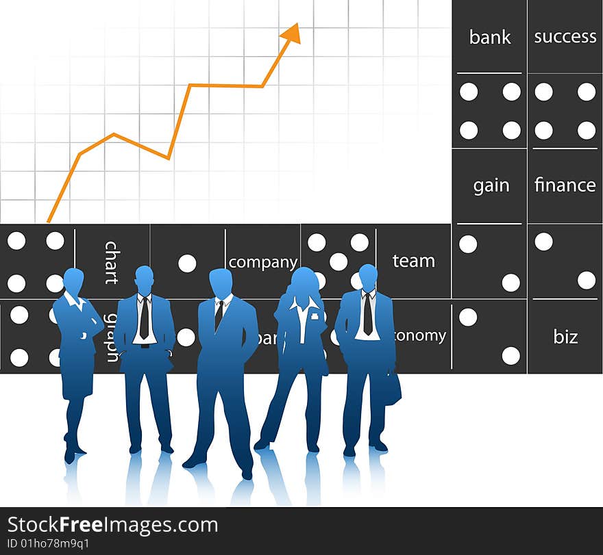 Vector illustration of business people with domino