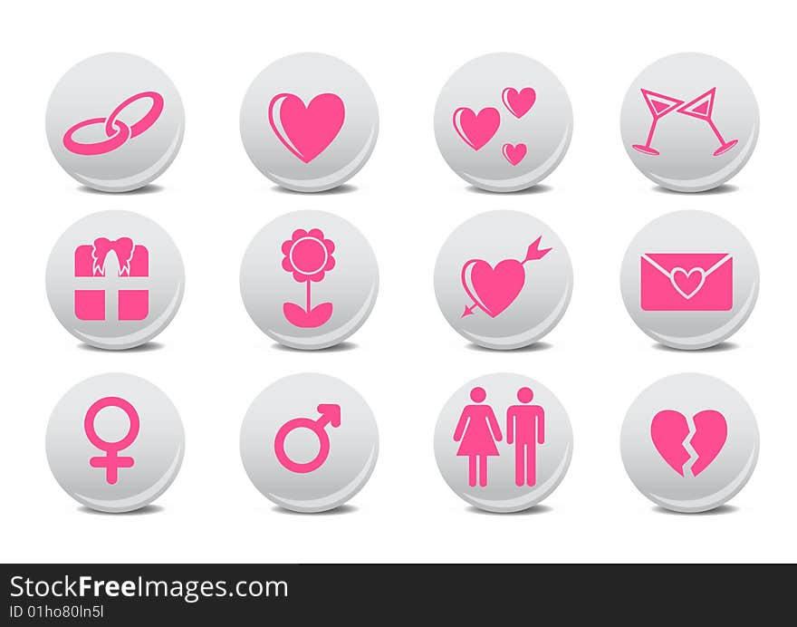 Vector illustration of Love buttons.  Ideal for Valetine Cards decoration