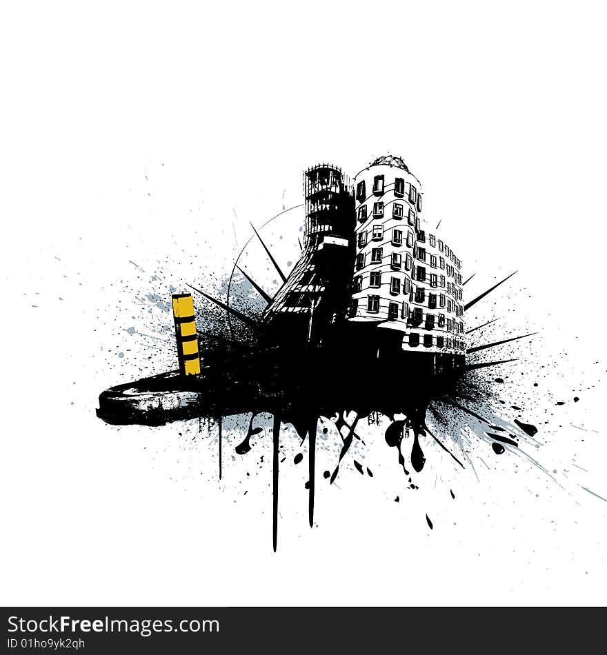 Illustration with city. Vector