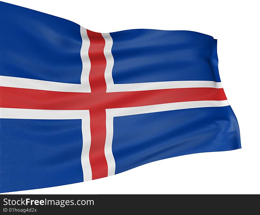 3D Icelandic flag with fabric surface texture. White background.