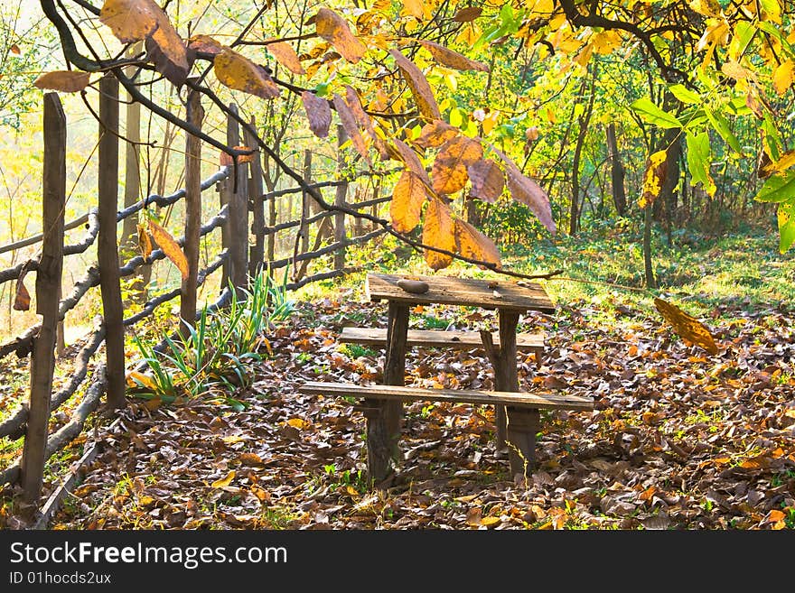 Rustic table in garden