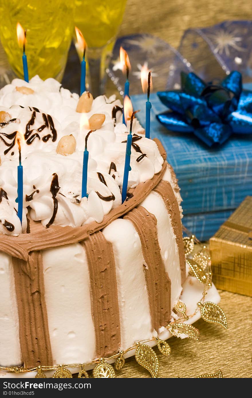 Birthday table with cake and candles