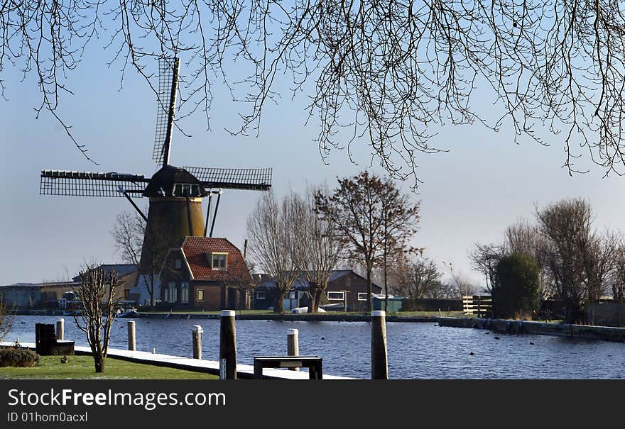 Scenic view on windmill near Warmond