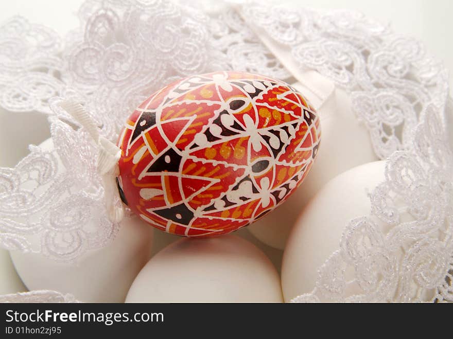 Painted Easter egg and handmade lace