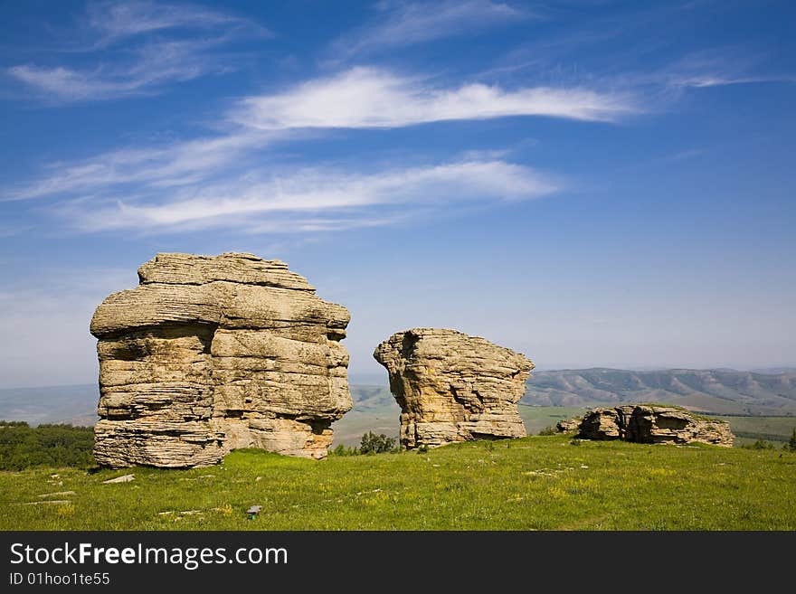 Stones in the  meadow,in summer