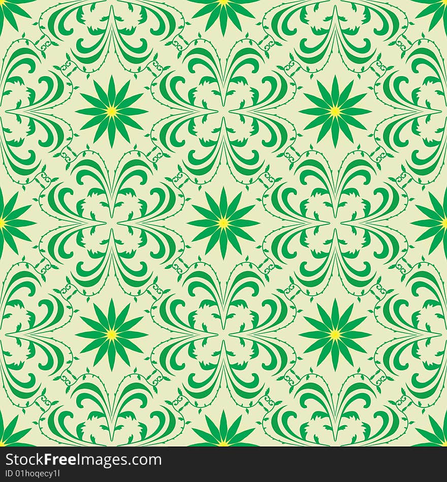 Seamless background with leaves and flowers