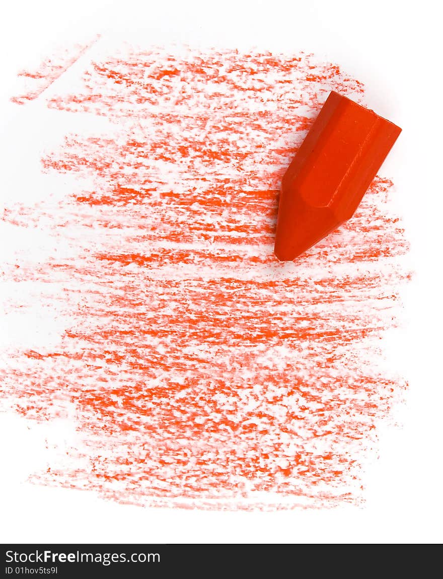 One red wax crayon with backgrounds on white