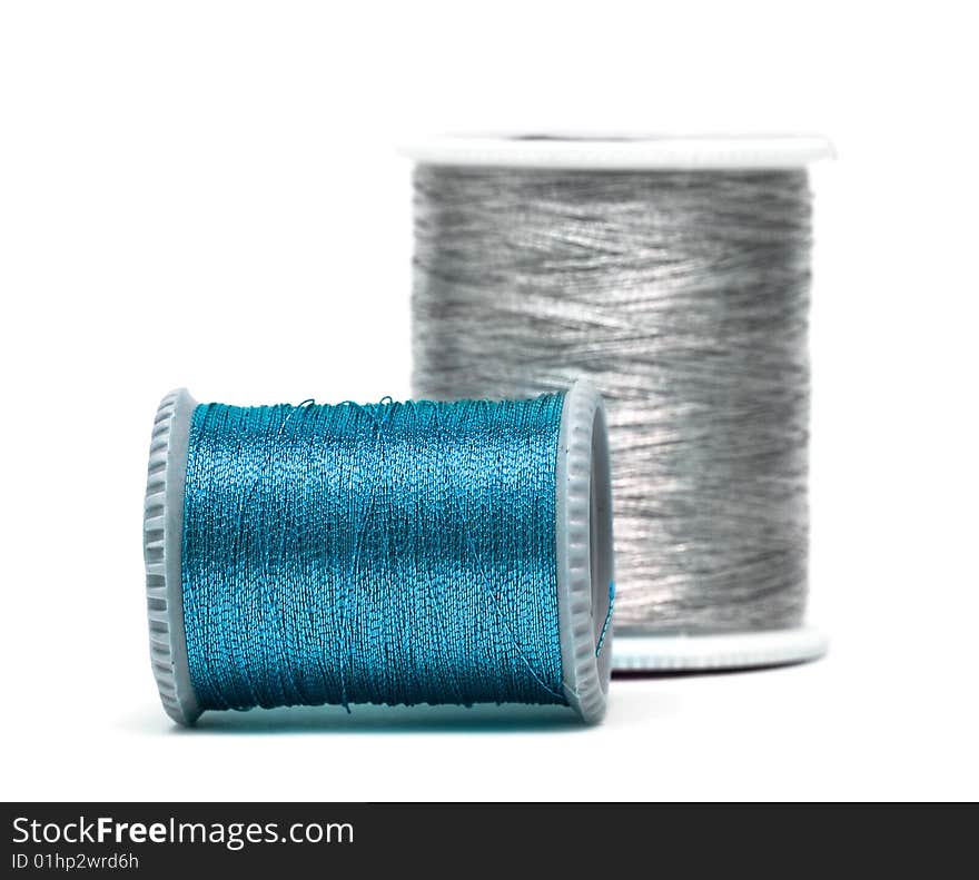 Blue and silver spools