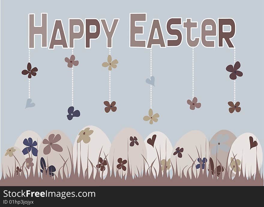 Happy Easter Card with floral eggs and grass and flowers dropping from the message. Happy Easter Card with floral eggs and grass and flowers dropping from the message