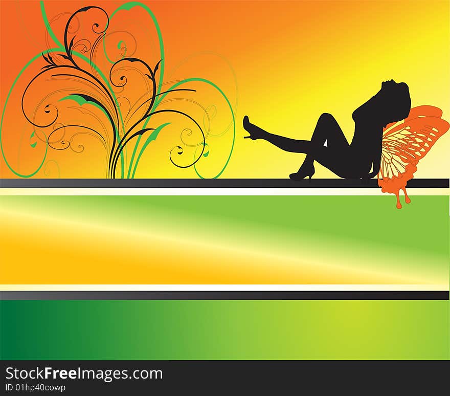 Attractive Woman Silhouette On Abstract Background