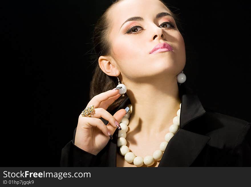 Attractive businesswoman in black suit