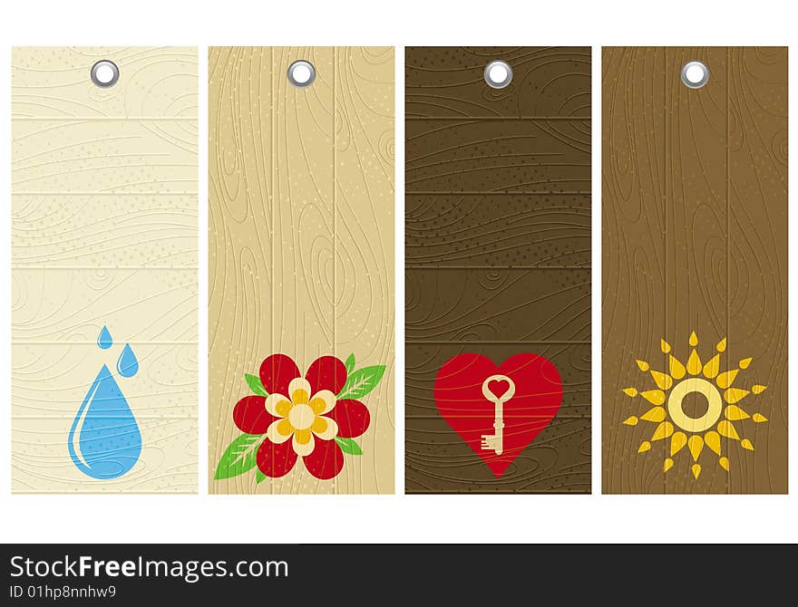 Five wooden labels, vector