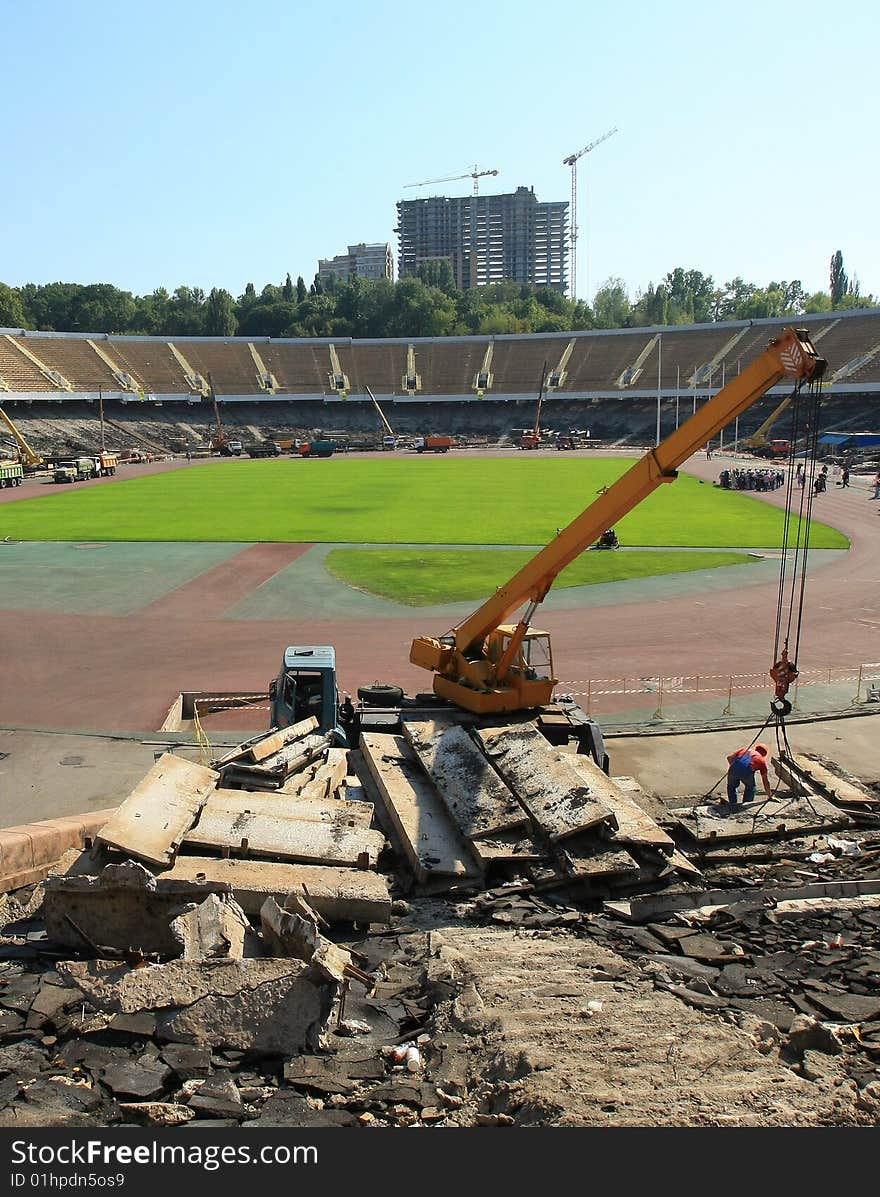 Construction activity on a sport stadium