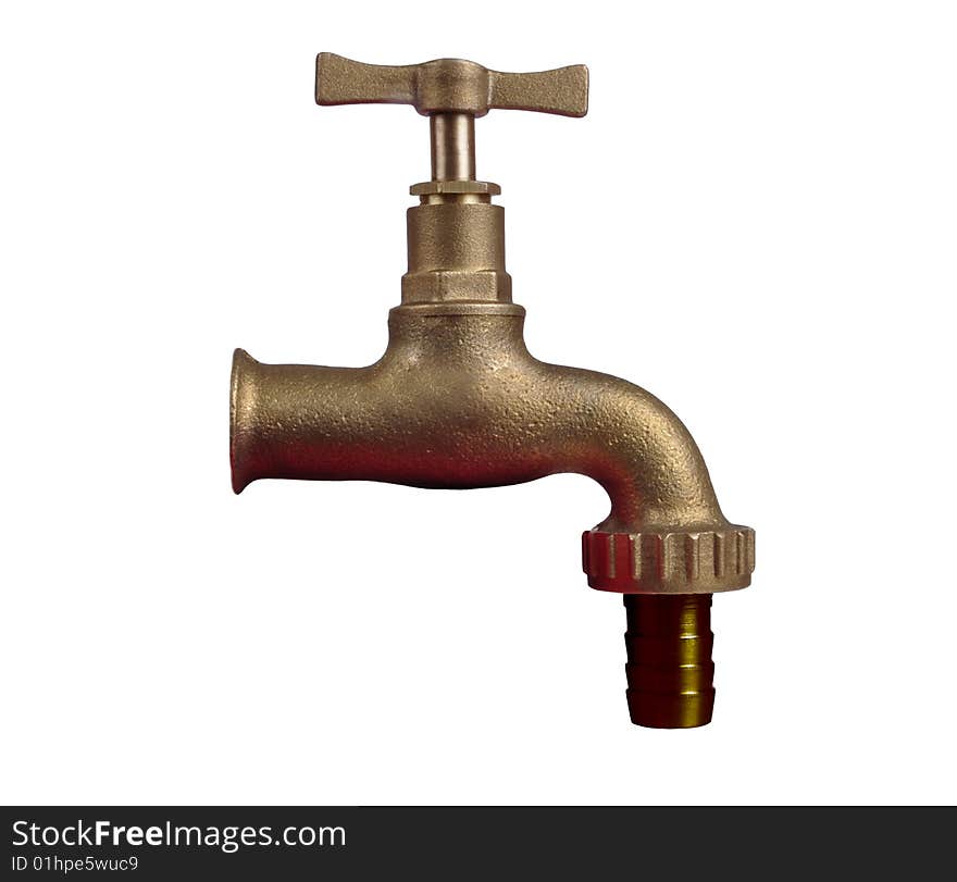 A brass tap, isolated on white.