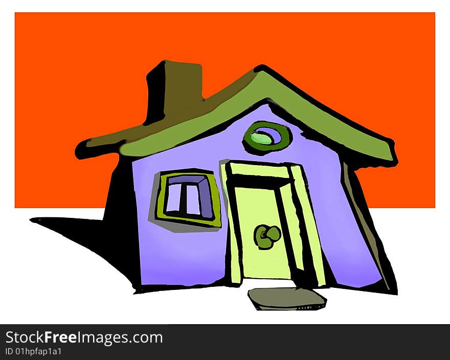 Illustration of a house with a red background