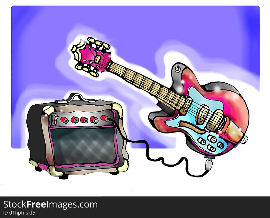 Illustration of a guitar with an amplifier