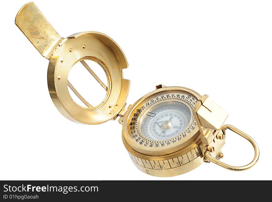 Old-fashioned compass on white background