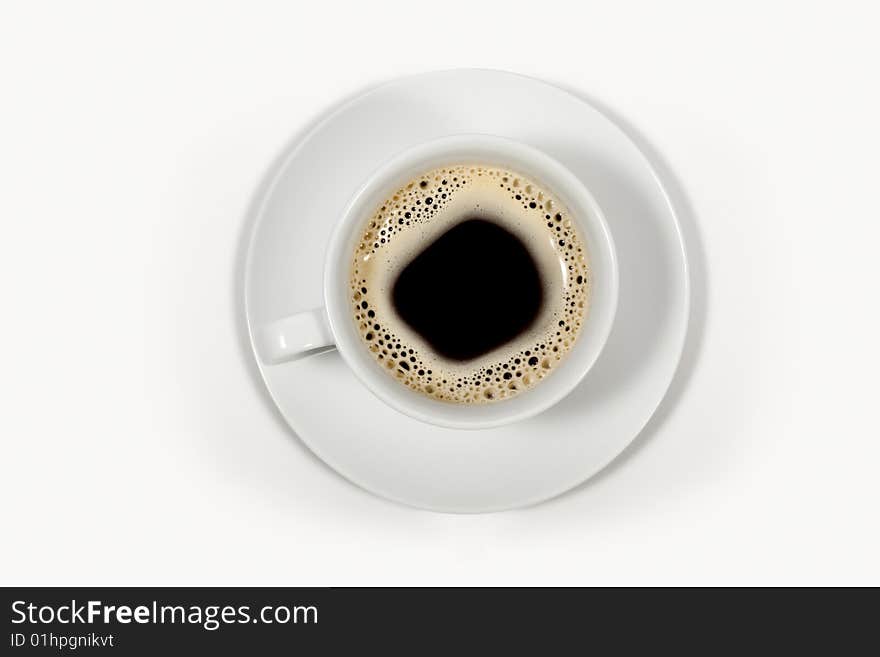 Black coffee in a white cup (with clipping path for easy background removing if needed)