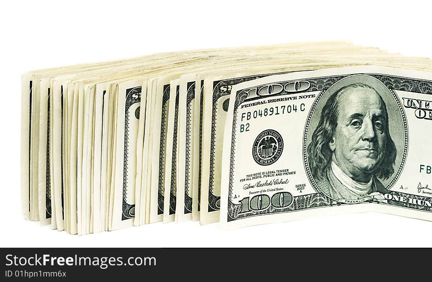 One hundred dollars on white background