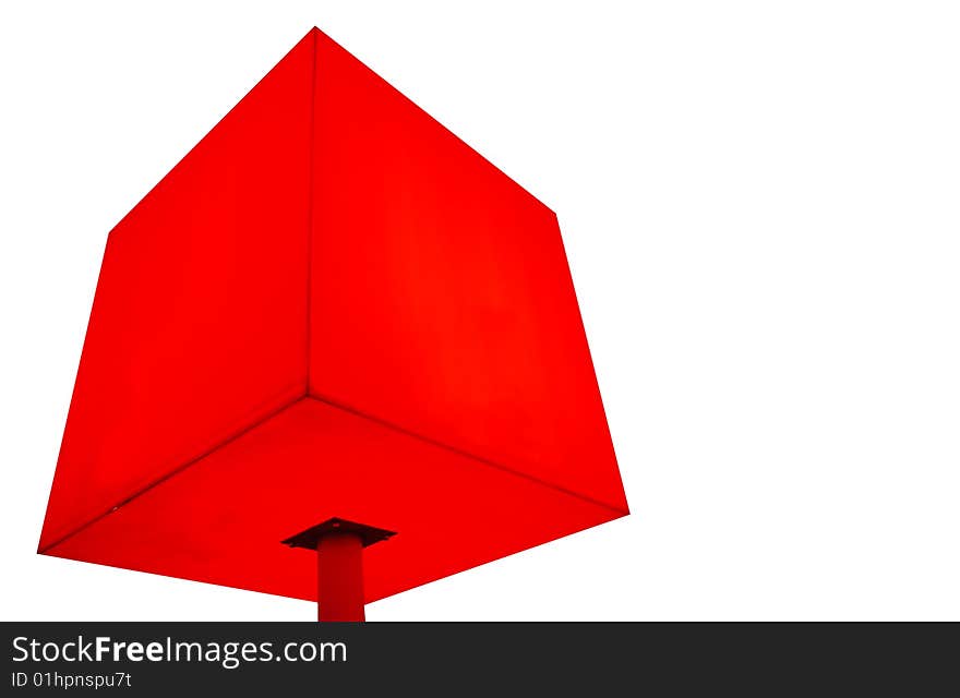 Illustration of red cube on leg at white background