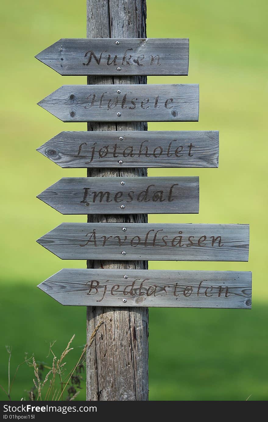 Wooden signpost with the burned names