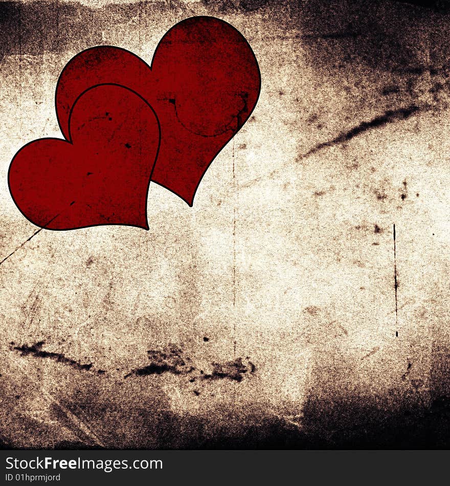 Two hearts on vintage background