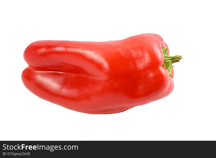 Bright red bell pepper isolated on white background with copy space