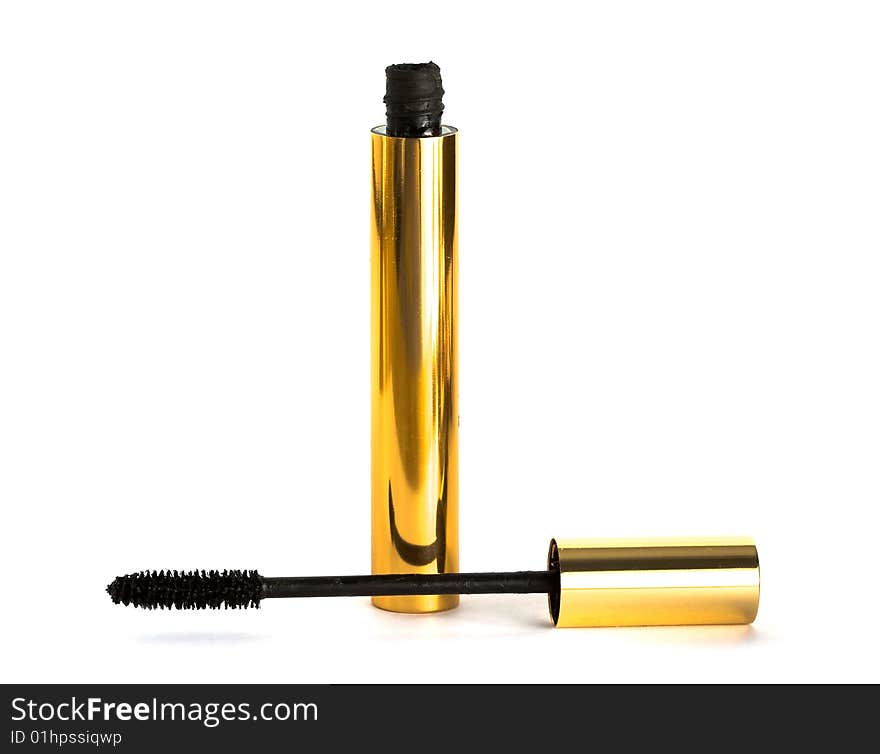 Black mascara for eyes isolated over white background