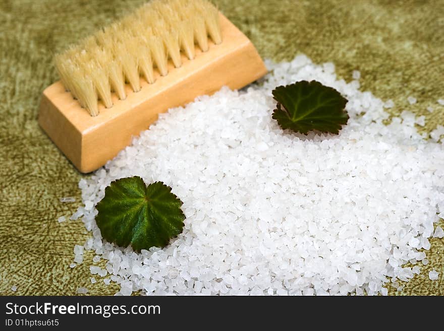 White bath salt with brush