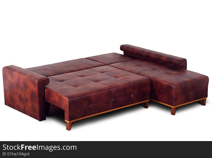 Open brown leather sofa