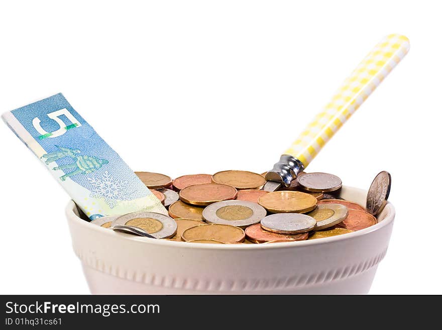 Hungry for Cash?? A cereal bowl filled with money