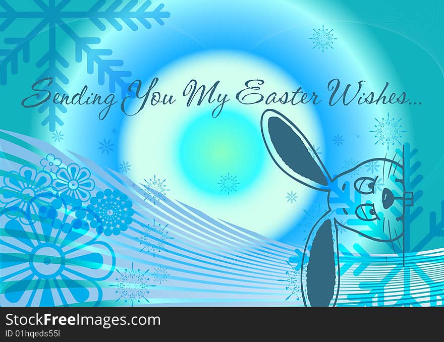 Happy Easter Illustration with a bunny and flowers on colorful background. Happy Easter Illustration with a bunny and flowers on colorful background