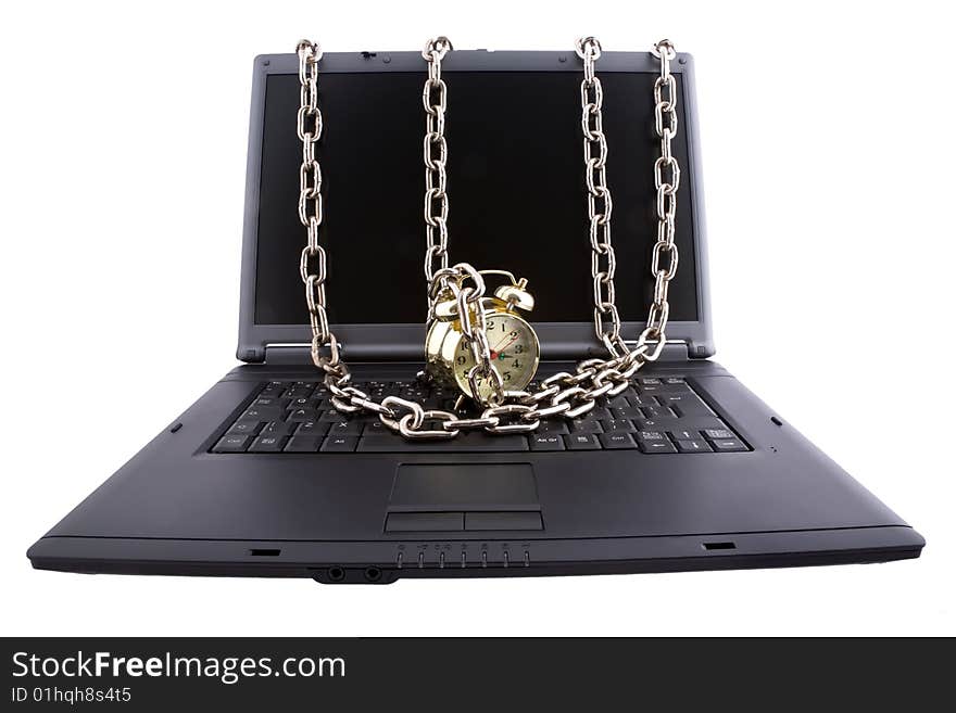 Laptop, alarm clock and chain