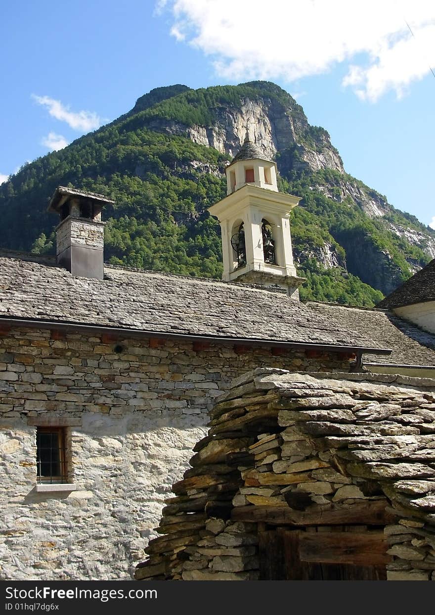 Old farm house and church in Tessin. Old farm house and church in Tessin